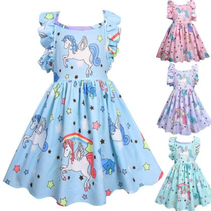 Little Pony Uncorn Rainbow Dress Girls D...