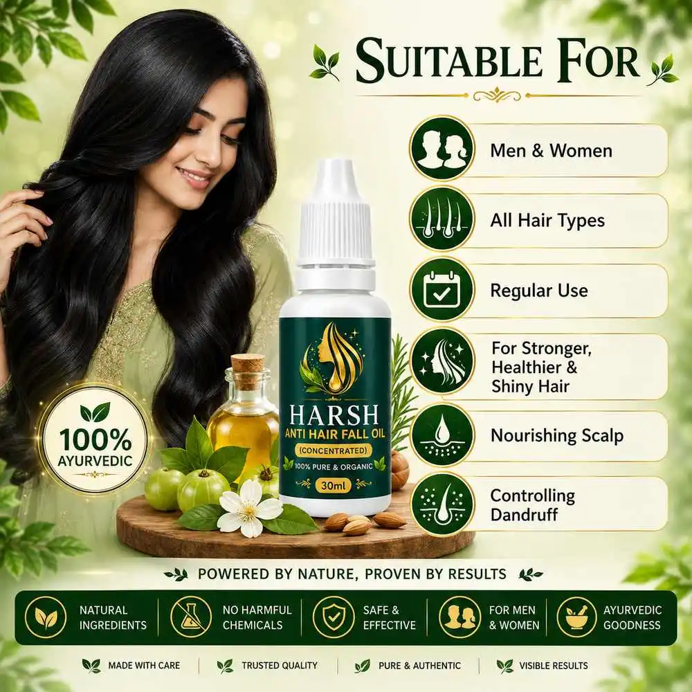 Healthy thick hair supported by Harsh Anti Hair Fall Oil