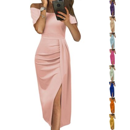 New Solid Color Waist Dress Female Summe...