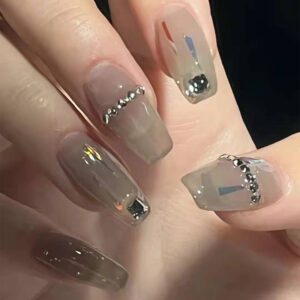 Transparent Gray Manicure Niche High-End Square Drill Wearing Nails